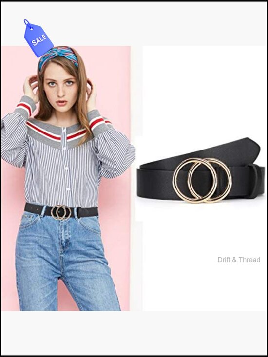 2 Pack Women\'s PU Leather Double O-Ring Belts for Jeans main image 5